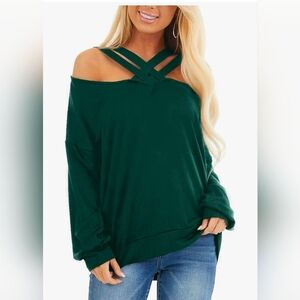 Chic Criss Crosd Detail Long Sleeve Top - Teal